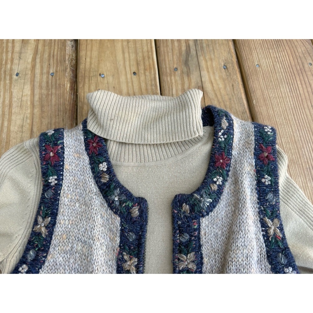 Vintage 90s Takeout Turtleneck Sweater Vest Combo S Brown Tan Cottagecore Granny